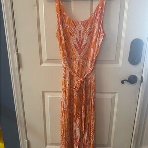 LOFT Vibrant Orange and Pink Paisley Maxi Dress